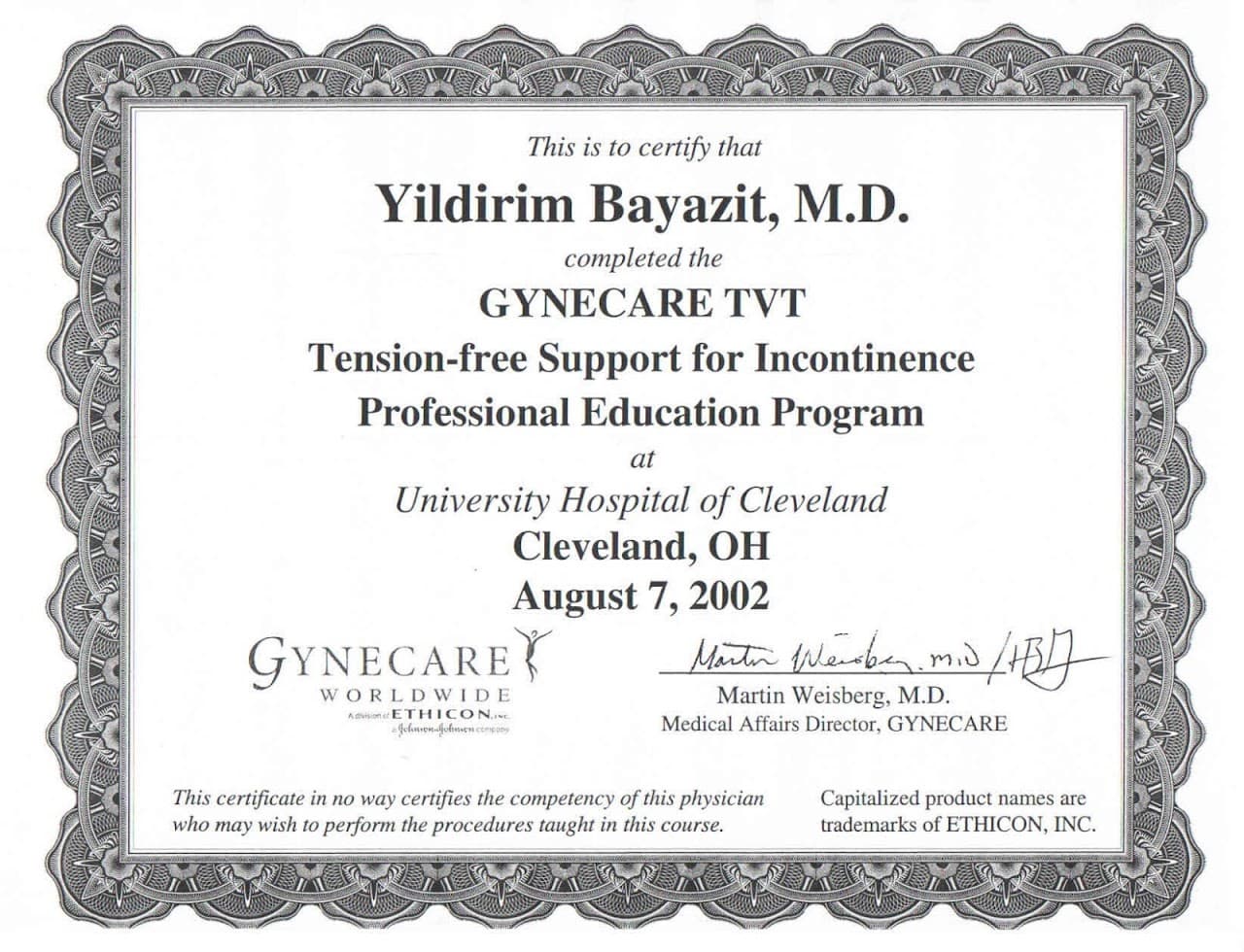 Gynecare Eğitim Sertifikası